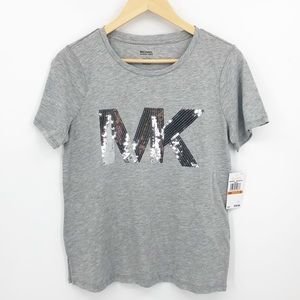 MICHEAL KORS Gray Sequin Logo Tee NWT S